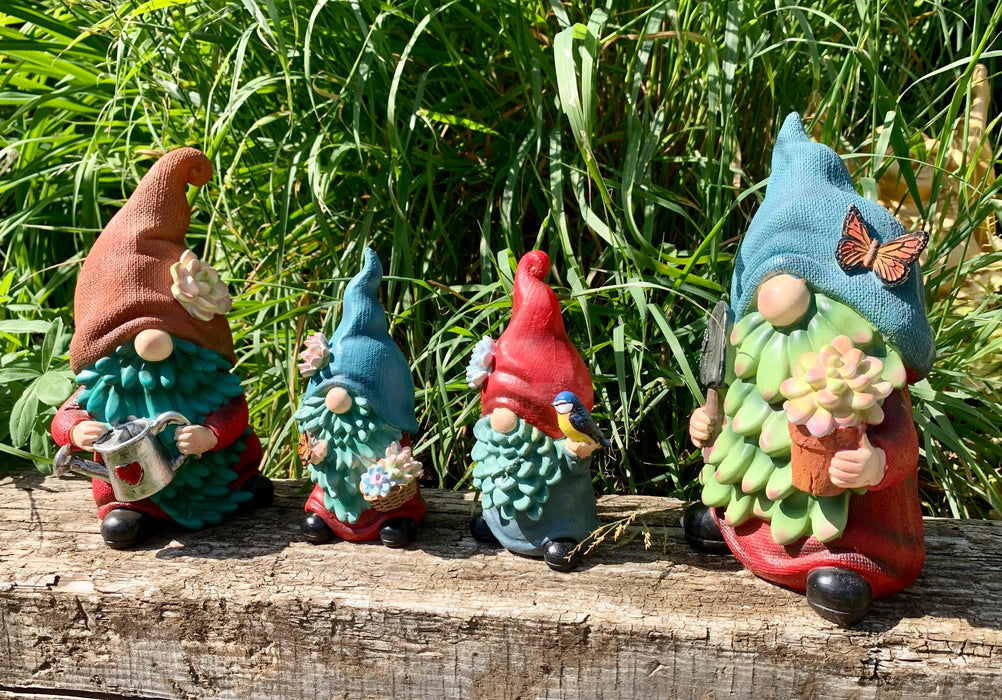Pair of Small Garden Gnomes - Cute Resin Garden Gonks