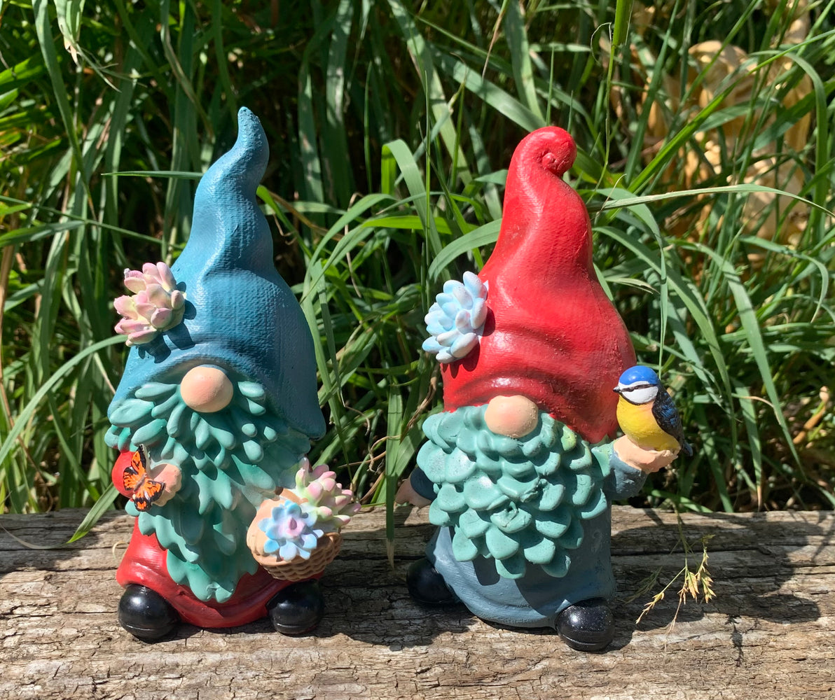 Pair of Small Garden Gnomes - Cute Resin Garden Gonks