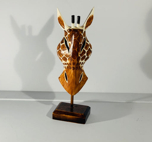 Hand Carved Giraffe Tribal Mask on stand - 40cm