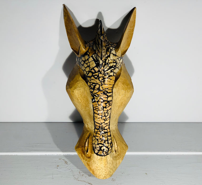 Hand Carved Giraffe Eggshell Detail Tribal Mask - 30cm