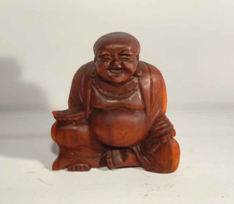 Carved Wooden Laughing Buddha 20cm
