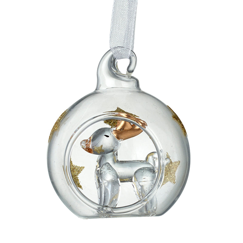 Reindeer Bauble - Cute Mini Glass Bauble With Reineer Hanging Christmas Decoration
