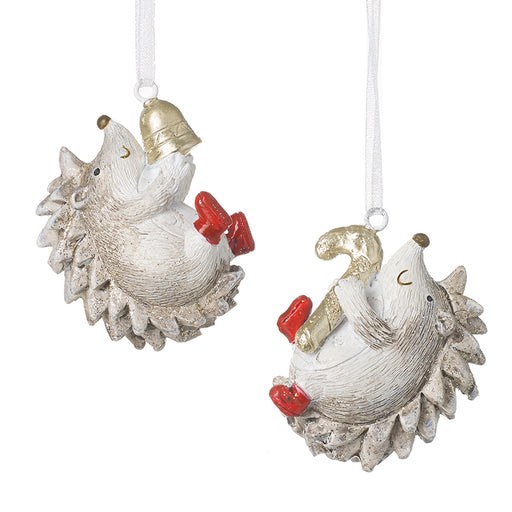 Pair of Glittery Hedgehog Christmas Tree Decorations