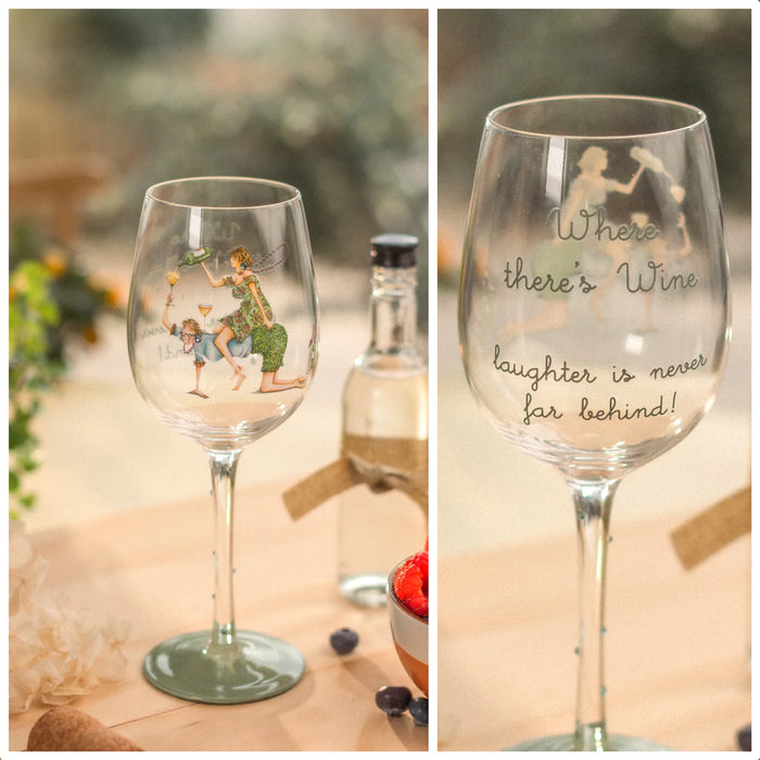 Berni Parker "Where there's Wine" Wine Glass