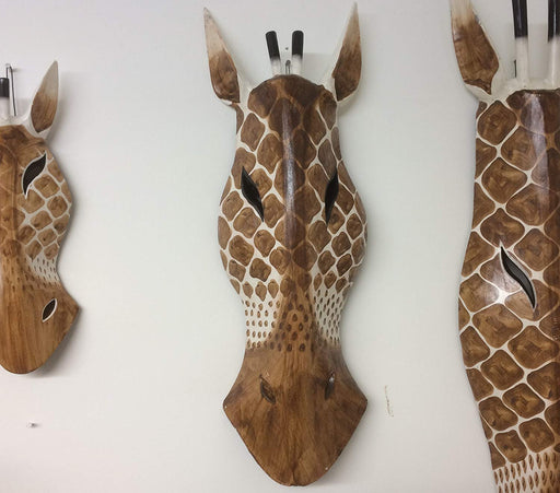 Hand Carved Brown/Natural Wooden Giraffe Tribal Mask - 50cm
