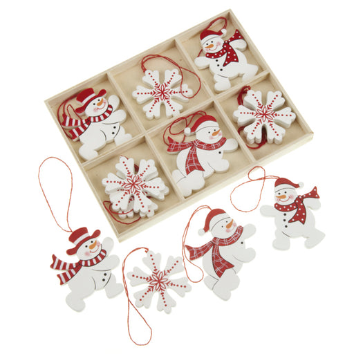 Wooden Hanging Snowflake & Snowman Decorations