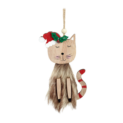 Christmas Cat Wooden Tree Decoration