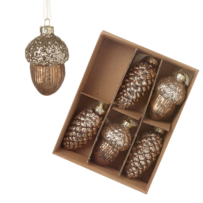 Gold Acorn & Pinecone Christmas Decorations - Set of 6