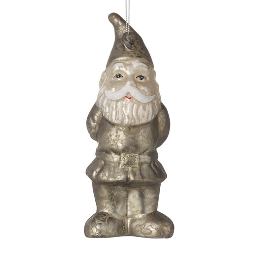 Silver Santa Gnome Glass Hanging Christmas Tree Decoration