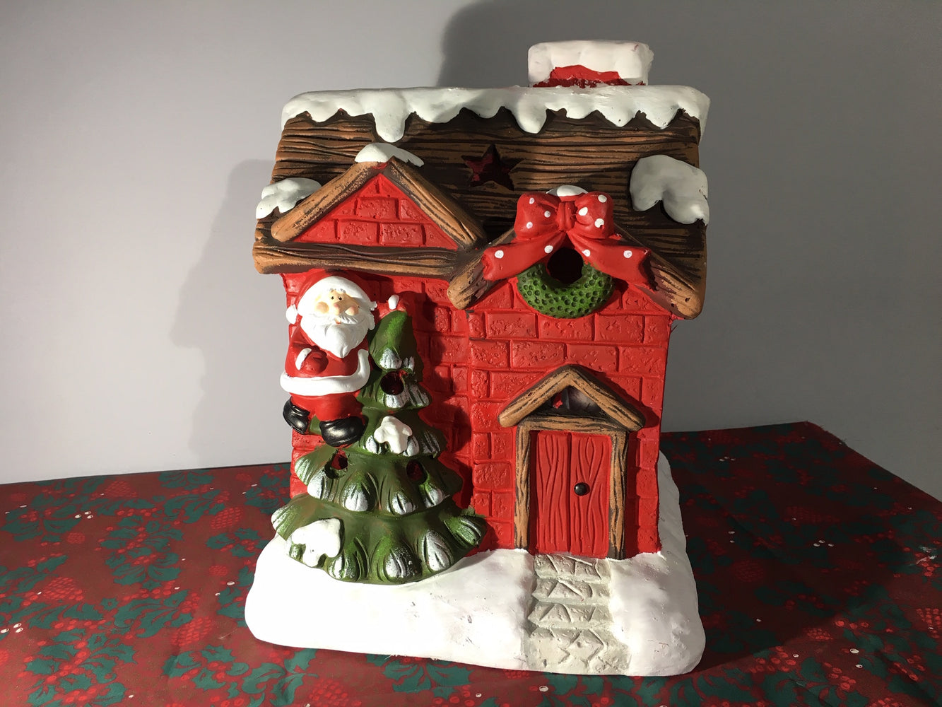 Ceramic Red House Christmas Candle Holder