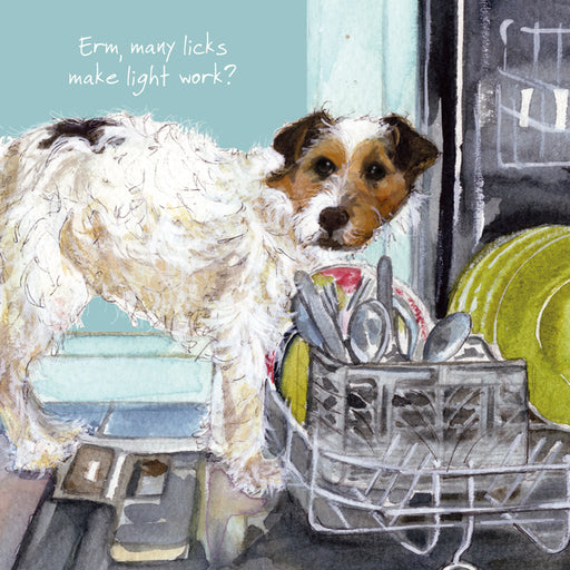 Jack Russell Card - Erm, many licks make light work? From The Little Dog Laughed