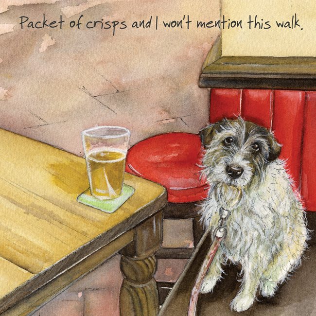 Scruffy Terrier Card - Packet of crisps and I won't mention this walk. From The Little Dog Laughed