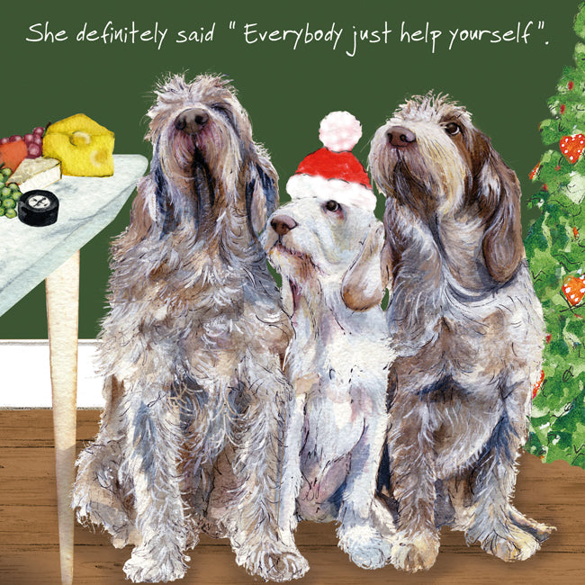 Spinoni Dog Christmas Card - Everybody just help yourself - From The Little Dog Laughed
