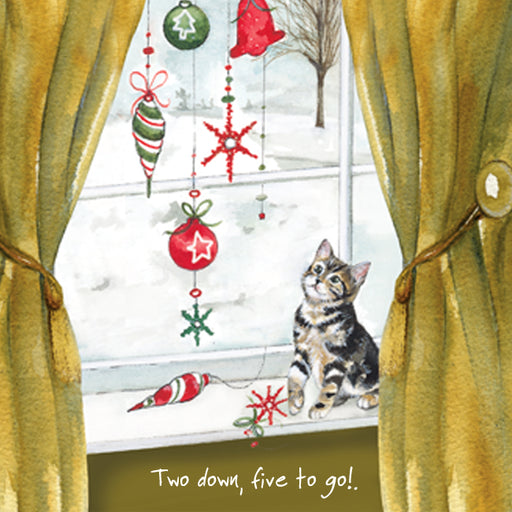 Tabby Kitten Christmas Card - Two down, five to go! - From The Little Dog Laughed