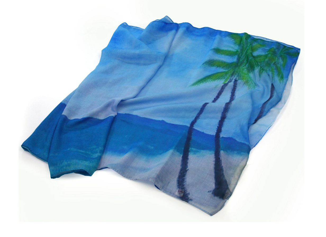 Tropical Beach Scene Palm Tree Scarf - Large Colourful Summer Scarf