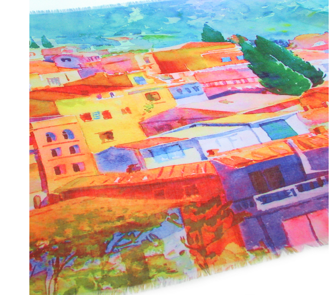 Holiday Town Scene Scarf - Large Colourful Summer Scarf
