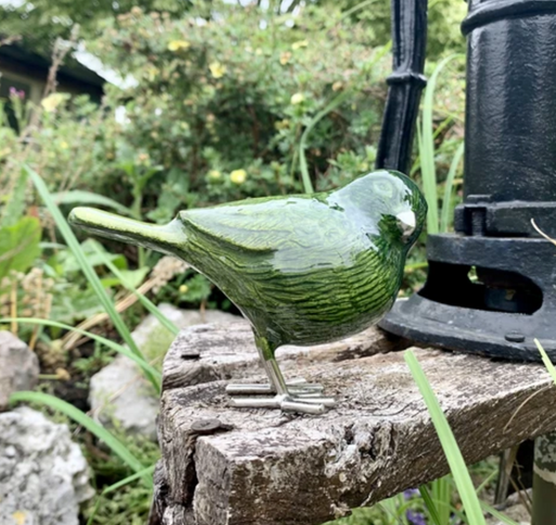 Garden Bird - Brushed Green Metal Bird - AluminArk Collection
