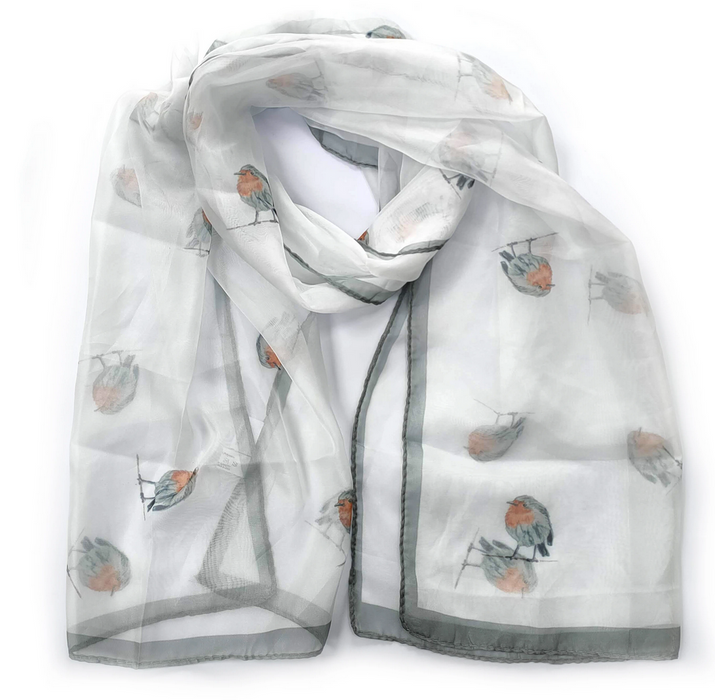 Small Robin Scarf - Designed by British Artist Kat Jackson, Supporting Animal Charities