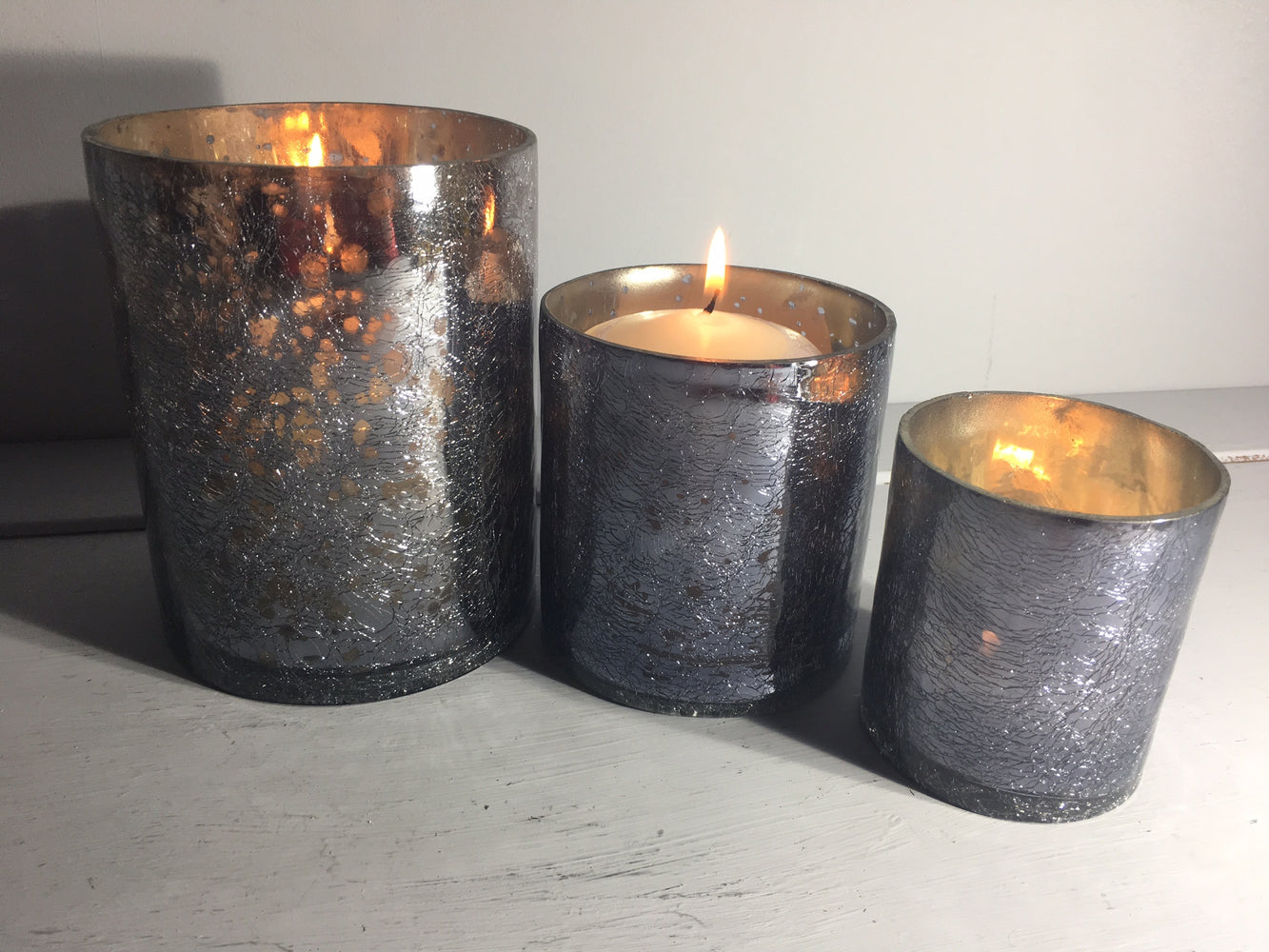 Silver Crackle Candle Holders