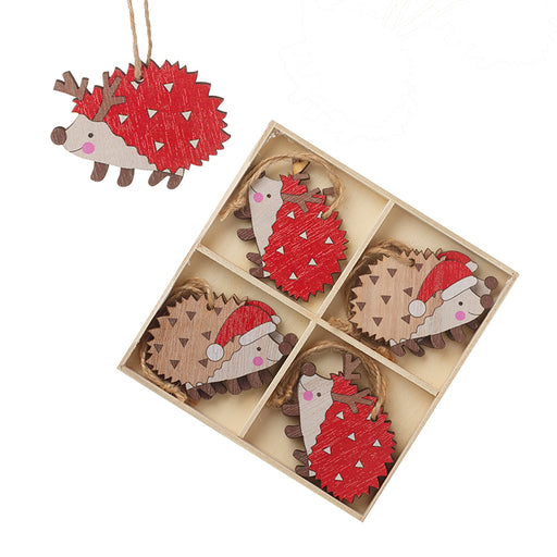 Hedgehog Painted Wooden Tree Decorations