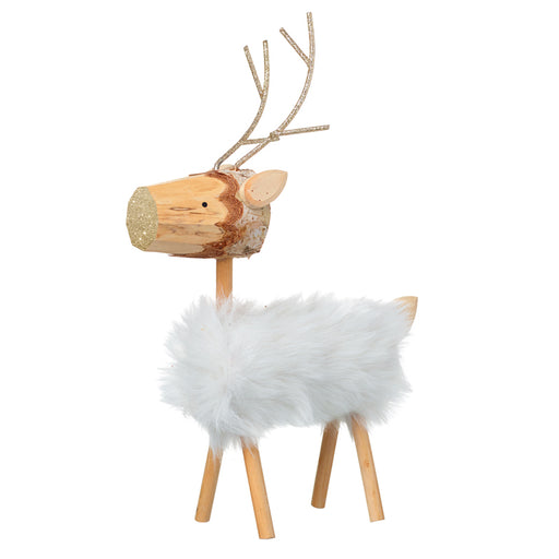 Log Reindeer Fluffy Standing Christmas Figure