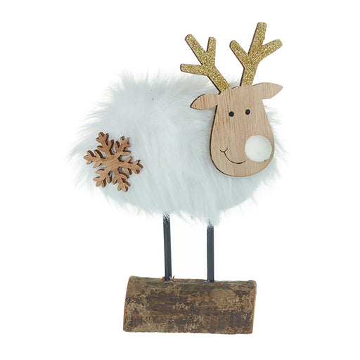 Fun Reindeer Decoration, White Fluffy Reindeer Standing Christmas Figure
