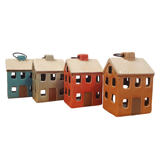 Mini Ceramic House Tea Light Holder - 10cm - 4 Colours