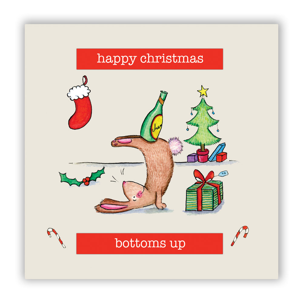 Hare Christmas Card - Bottoms up - The Compost Heap