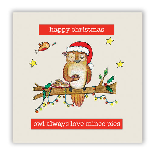 Owl Christmas Card - Owl always love Mince Pies