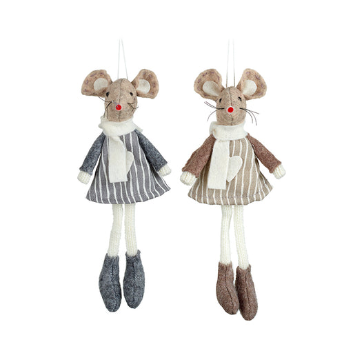 Felt Mice, Shelf Sitting Pair of Grey and Brown Mice