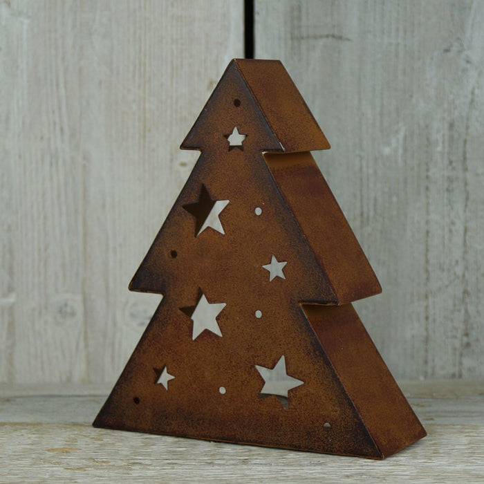 Bronze Metal Christmas Tree Tea Light Holder - 2 Sizes