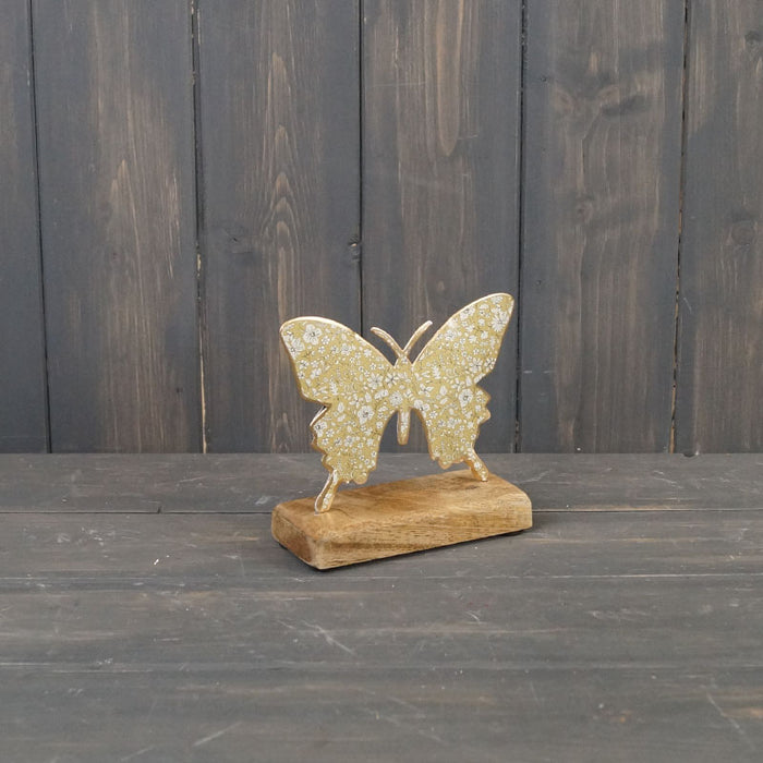 Floral Metal Butterfly On Wooden Base - 2 Sizes, 3 Colours