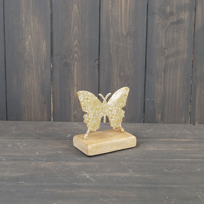 Floral Metal Butterfly On Wooden Base - 2 Sizes, 3 Colours