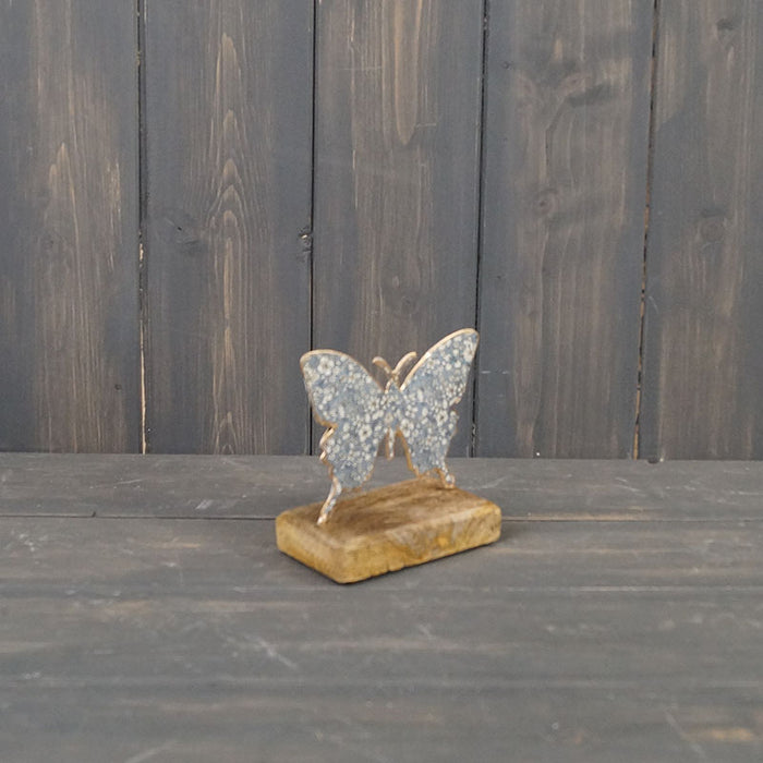 Floral Metal Butterfly On Wooden Base - 2 Sizes, 3 Colours