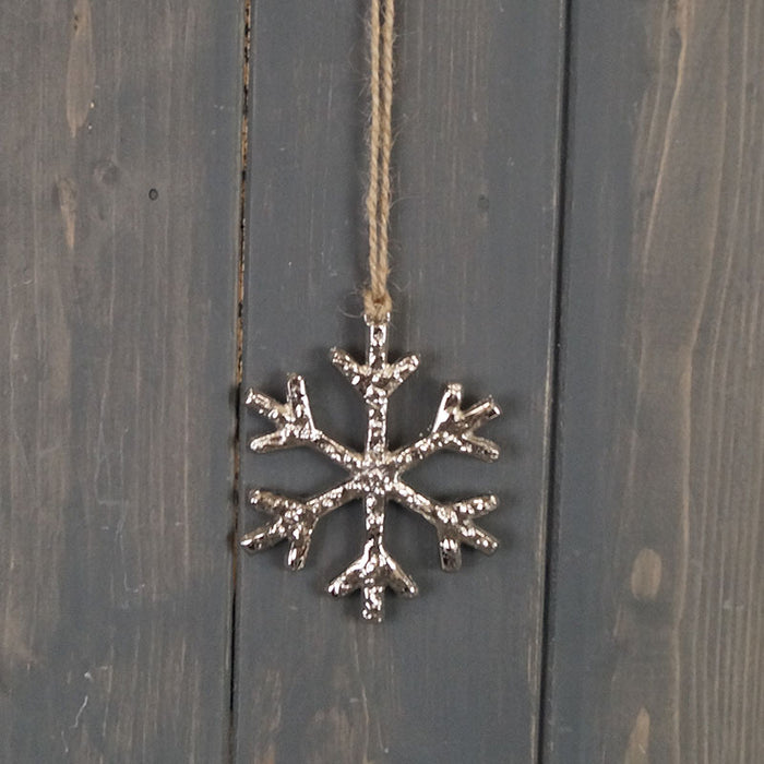 Hanging Snowflake - Silver Metal on Jute Hanger - 3 Sizes