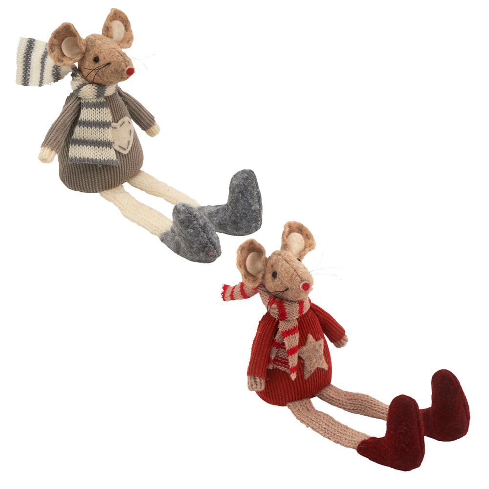 Felt Mouse Pair, Shelf Sitting Mice with star jumpers