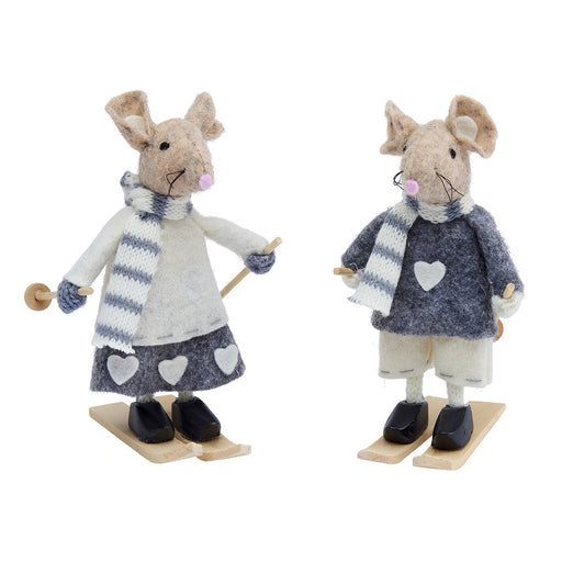 Christmas Skiing Mice, Pair of Festive Standing Mice