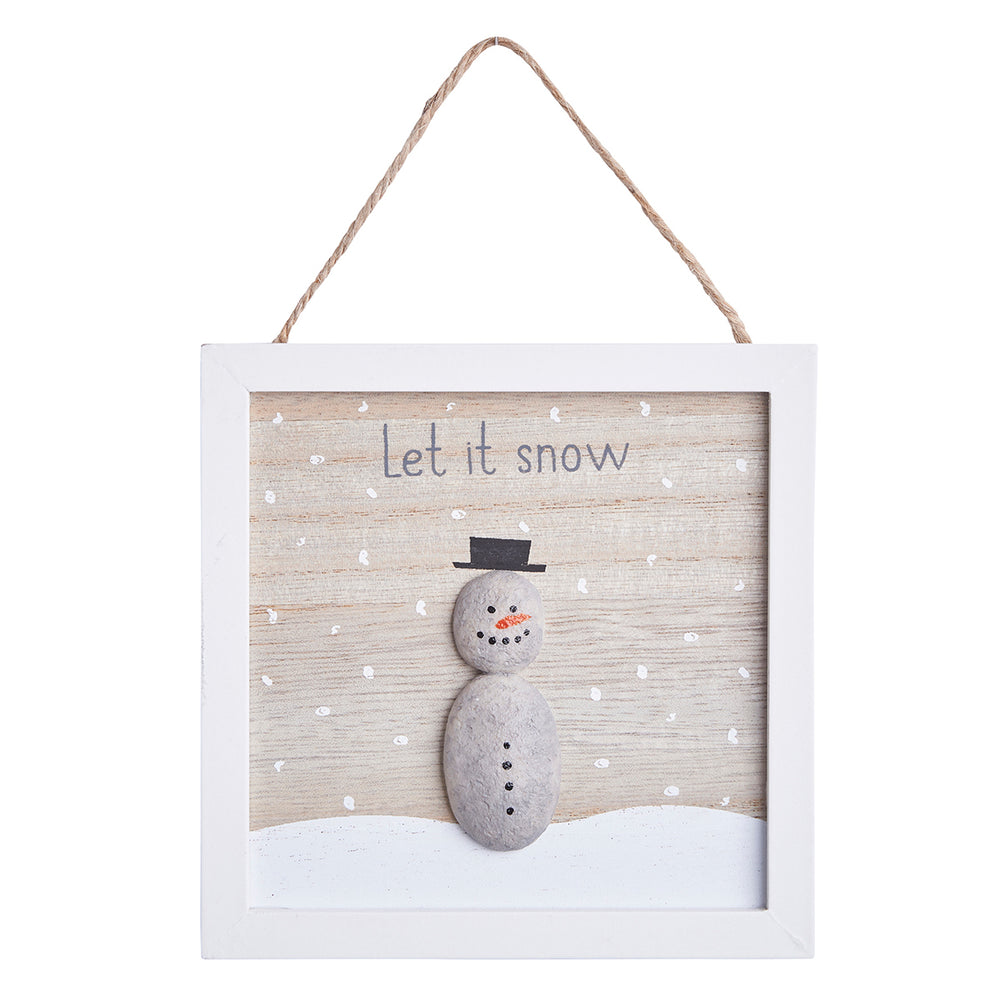 Snowman Plaque - Let it snow - Pebble design