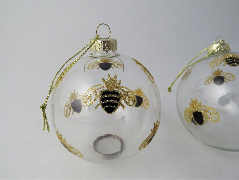 Bee Christmas Bauble Gold Glitter Finish