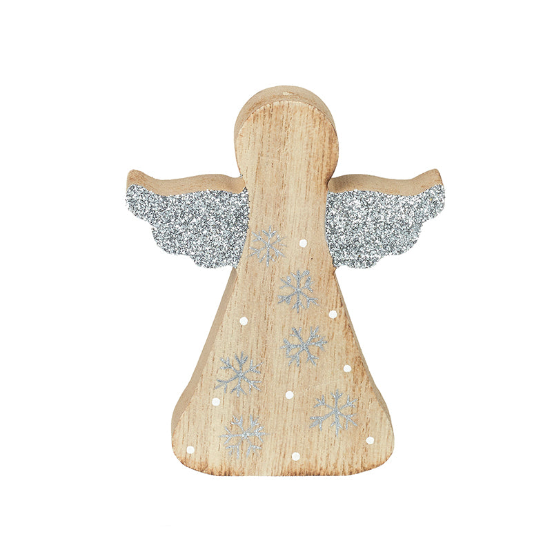 Small Wooden Angel Standing Figure with Silver Glitter Wings1