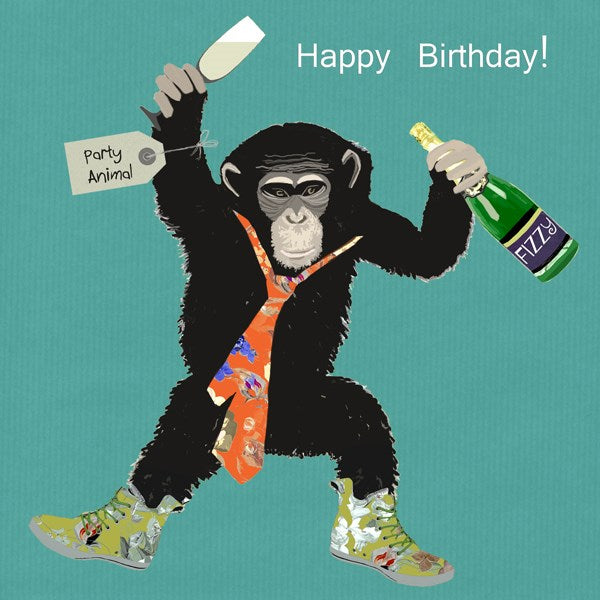 Monkey Birthday Card, Party Animal. From Sally Scaffardi Design