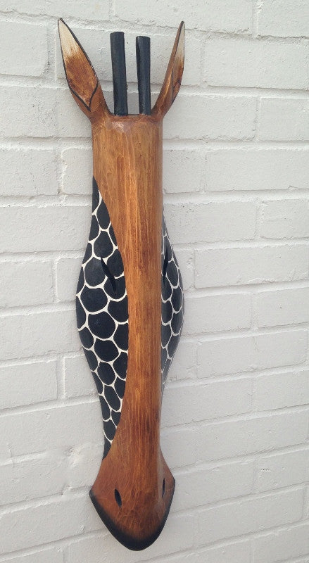 Hand Carved Brown/Black Wooden Giraffe Tribal Mask - 80cm