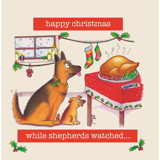 Funny Dog Christmas Card - While Shepherds Watched