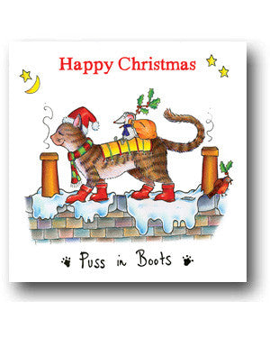 Funny Cat Christmas Card - Puss In Boots