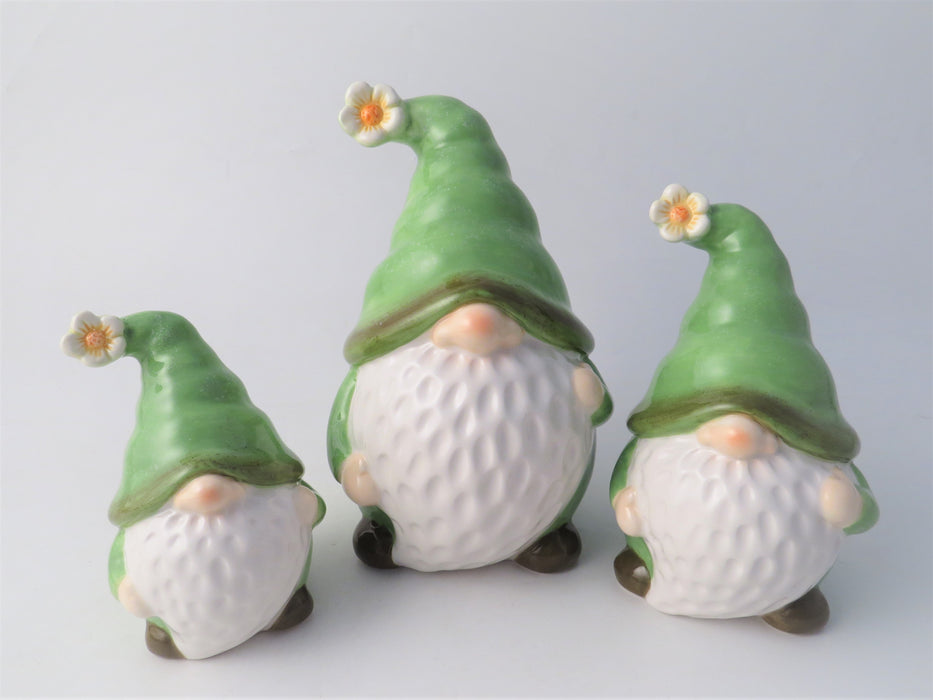Green Ceramic Cute Gonk with daisy hat - Two Sizes - Easter decoration