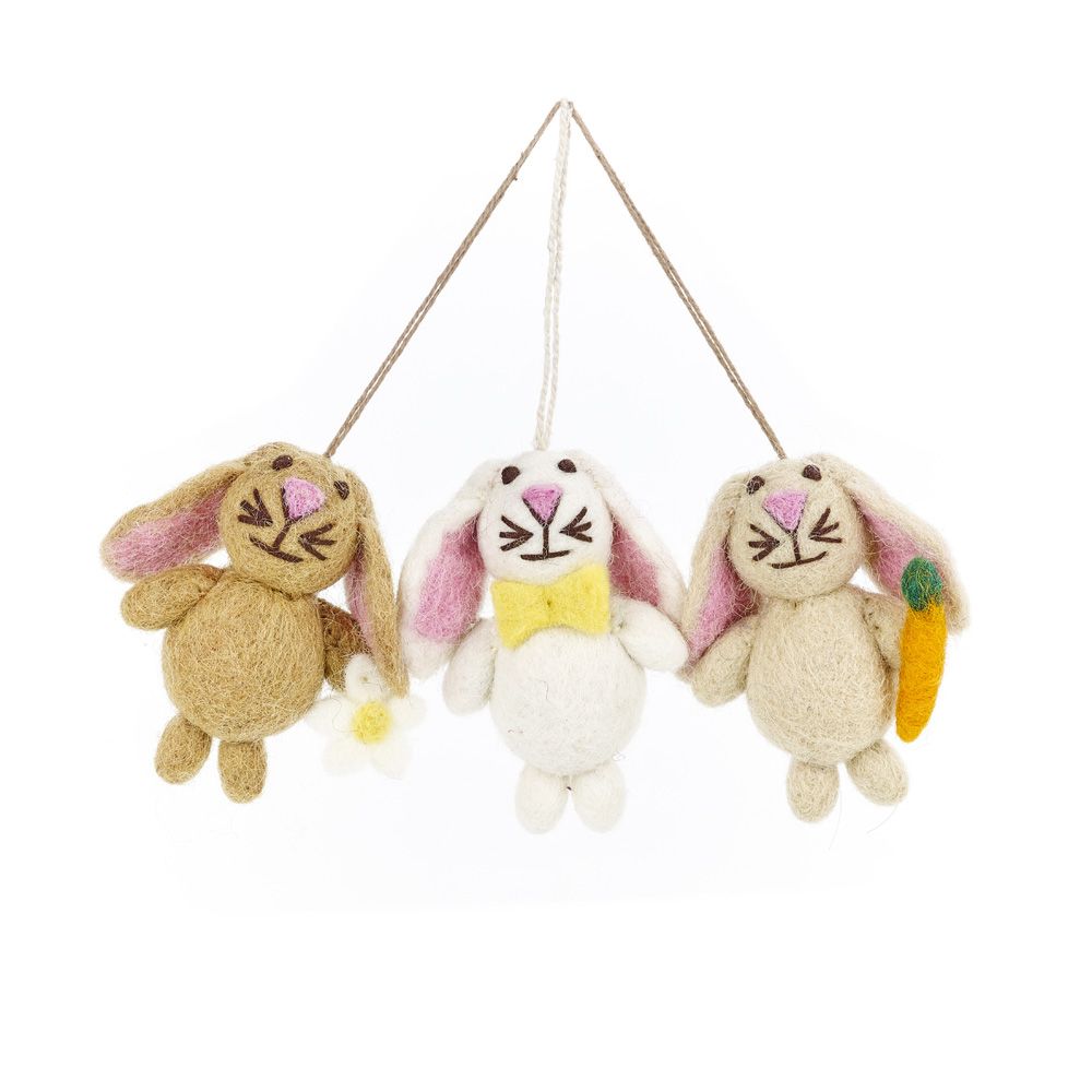 Hanging Easter Decorations - Set of 3 Easter Bunnies - Felt So Good