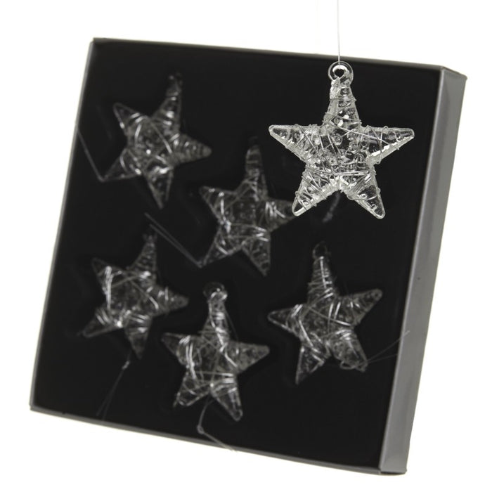 Glass Star Christmas Tree Decorations - Set of 6
