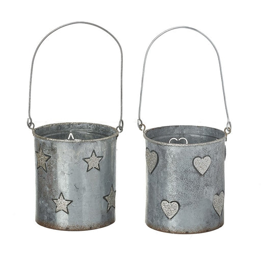 Pair of Metal Cut Out Star / Heart Christmas Tea Light Holders