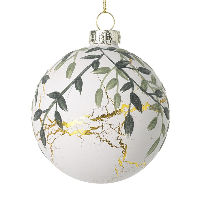 White and Green Leaves Botanical Bauble - Two Styles