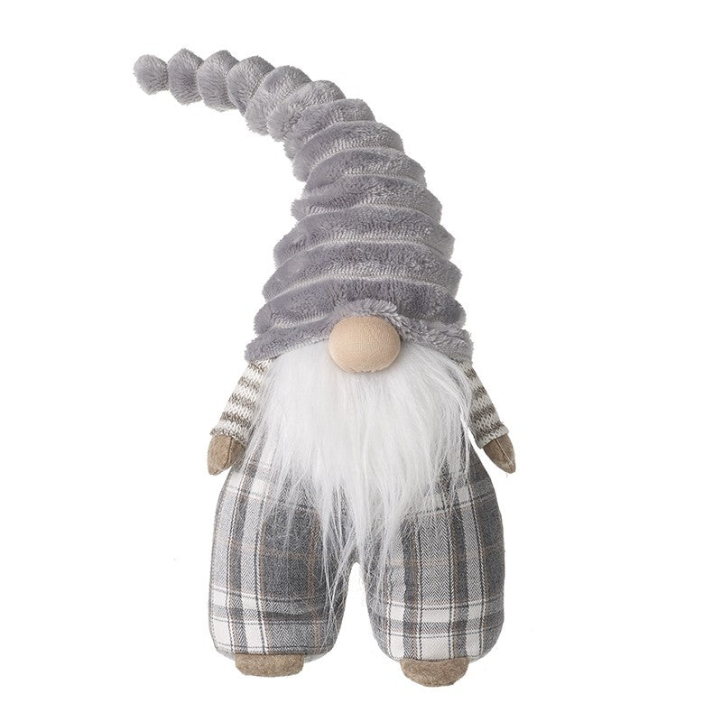 Gonk in Grey Fur Hat and Check Trousers - Christmas Gnome